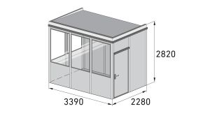 Pförtnerhaus - Meisterbüro MultiRoom Outdoor Basic 7 Mini - H2820 x B3510 x T2280 mm mit Elektropaket Mini in RAL 9002 - Grauweiß Pförtnerhaus - Meisterbüro MultiRoom Outdoor Basic 7 Mini - H2820 x B3510 x T2280 mm mit Elektropaket Mini in RAL 9002 - Grauweiß