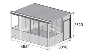 Pförtnerhaus - Meisterbüro MultiRoom Outdoor Basic 15 - H2820 x B4680 x T3390 mm ohne Elektropaket in RAL 9002 - Grauweiß Pförtnerhaus - Meisterbüro MultiRoom Outdoor Basic 15 - H2820 x B4680 x T3390 mm ohne Elektropaket in RAL 9002 - Grauweiß