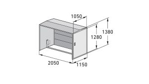 Fahrradgarage BikeBox Anbausystem (Seitenwand rechts) - H1380 x B1150 x T2050 mm mit Einhebelgriff-Zylinderschloss