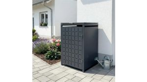 Mülltonnenbox Design Geo, 1er Box für 240-Liter-Mülltonne – Höhe 116,3 cm × Breite 68 cm × Tiefe 80 cm – Anthrazit (RAL 7016)
