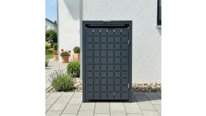 Mülltonnenbox Design Geo, 1er Box für 240-Liter-Mülltonne – Höhe 116,3 cm × Breite 68 cm × Tiefe 80 cm – Anthrazit (RAL 7016)