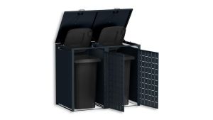 Mülltonnenbox Design Geo, 2er Box für 240-Liter-Mülltonnen – Höhe 116,3 cm × Breite 132 cm × Tiefe 80 cm – Anthrazit (RAL 7016)