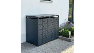 Mülltonnenbox Design Geo, 2er Box für 240-Liter-Mülltonnen – Höhe 116,3 cm × Breite 132 cm × Tiefe 80 cm – Anthrazit (RAL 7016)
