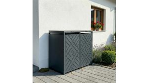 Mülltonnenbox Design Prisma, 2er Box für 240-Liter-Mülltonnen – Höhe 116,3 cm × Breite 132 cm × Tiefe 80 cm – Anthrazit (RAL 7016)