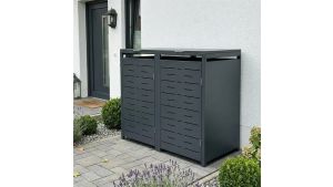 Mülltonnenbox Design Nexus, 2er Box für 240-Liter-Mülltonnen – Höhe 116,3 cm × Breite 132 cm × Tiefe 80 cm – Anthrazit (RAL 7016)