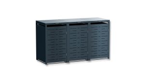 Mülltonnenbox Design Nexus, 3er Box für 240-Liter-Mülltonnen – Höhe 116,3 cm × Breite 198,5 cm × Tiefe 80 cm – Anthrazit (RAL 7016)