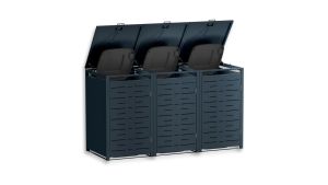 Mülltonnenbox Design Nexus, 3er Box für 240-Liter-Mülltonnen – Höhe 116,3 cm × Breite 198,5 cm × Tiefe 80 cm – Anthrazit (RAL 7016)