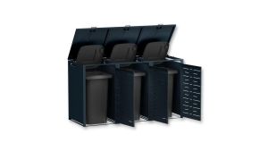 Mülltonnenbox Design Nexus, 3er Box für 240-Liter-Mülltonnen – Höhe 116,3 cm × Breite 198,5 cm × Tiefe 80 cm – Anthrazit (RAL 7016)