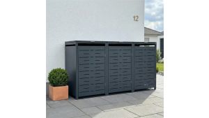 Mülltonnenbox Design Nexus, 3er Box für 240-Liter-Mülltonnen – Höhe 116,3 cm × Breite 198,5 cm × Tiefe 80 cm – Anthrazit (RAL 7016)