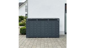 Mülltonnenbox Design Nexus, 3er Box für 240-Liter-Mülltonnen – Höhe 116,3 cm × Breite 198,5 cm × Tiefe 80 cm – Anthrazit (RAL 7016)