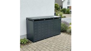 Mülltonnenbox Design Nexus, 3er Box für 240-Liter-Mülltonnen – Höhe 116,3 cm × Breite 198,5 cm × Tiefe 80 cm – Anthrazit (RAL 7016)
