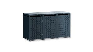 Mülltonnenbox Design Geo, 3er Box für 240-Liter-Mülltonnen – Höhe 116,3 cm × Breite 198,5 cm × Tiefe 80 cm – Anthrazit (RAL 7016)