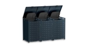 Mülltonnenbox Design Geo, 3er Box für 240-Liter-Mülltonnen – Höhe 116,3 cm × Breite 198,5 cm × Tiefe 80 cm – Anthrazit (RAL 7016)