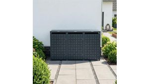 Mülltonnenbox Design Geo, 3er Box für 240-Liter-Mülltonnen – Höhe 116,3 cm × Breite 198,5 cm × Tiefe 80 cm – Anthrazit (RAL 7016)