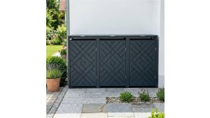 Mülltonnenbox Design Prisma, 3er Box für 240-Liter-Mülltonnen – Höhe 116,3 cm × Breite 198,5 cm × Tiefe 80 cm – Anthrazit (RAL 7016)