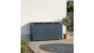 Mülltonnenbox Design Prisma, 3er Box für 240-Liter-Mülltonnen – Höhe 116,3 cm × Breite 198,5 cm × Tiefe 80 cm – Anthrazit (RAL 7016)