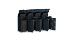 Mülltonnenbox Design Nexus, 4er Box für 240-Liter-Mülltonnen – Höhe 116,3 cm × Breite 276 cm × Tiefe 80 cm – Anthrazit (RAL 7016)
