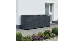 Mülltonnenbox Design Nexus, 4er Box für 240-Liter-Mülltonnen – Höhe 116,3 cm × Breite 276 cm × Tiefe 80 cm – Anthrazit (RAL 7016)