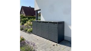 Mülltonnenbox Design Nexus, 4er Box für 240-Liter-Mülltonnen – Höhe 116,3 cm × Breite 276 cm × Tiefe 80 cm – Anthrazit (RAL 7016)