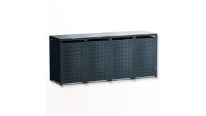 Mülltonnenbox Design Geo, 4er Box für 240-Liter-Mülltonnen – Höhe 116,3 cm × Breite 276 cm × Tiefe 80 cm – Anthrazit (RAL 7016)