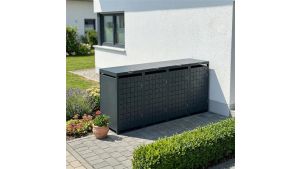 Mülltonnenbox Design Geo, 4er Box für 240-Liter-Mülltonnen – Höhe 116,3 cm × Breite 276 cm × Tiefe 80 cm – Anthrazit (RAL 7016)