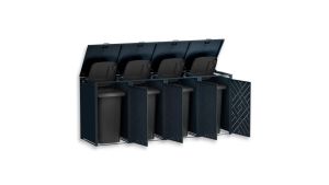 Mülltonnenbox Design Prisma, 4er Box für 240-Liter-Mülltonnen – Höhe 116,3 cm × Breite 276 cm × Tiefe 80 cm – Anthrazit (RAL 7016)