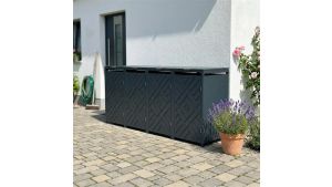 Mülltonnenbox Design Prisma, 4er Box für 240-Liter-Mülltonnen – Höhe 116,3 cm × Breite 276 cm × Tiefe 80 cm – Anthrazit (RAL 7016)
