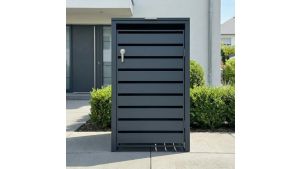 Mülltonnenbox mit Sichtstreifen, 1er Box für 240-Liter-Mülltonne – Höhe 116,3 cm × Breite 68 cm × Tiefe 80 cm – Anthrazit (RAL 7016)