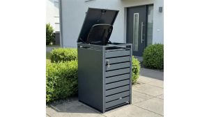 Mülltonnenbox mit Sichtstreifen, 1er Box für 240-Liter-Mülltonne – Höhe 116,3 cm × Breite 68 cm × Tiefe 80 cm – Anthrazit (RAL 7016)