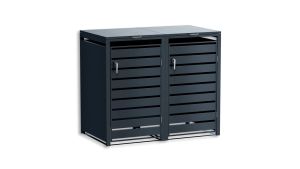 Mülltonnenbox mit Sichtstreifen, 2er Box für 240-Liter-Mülltonnen – Höhe 116,3 cm × Breite 132 cm × Tiefe 80 cm – Anthrazit (RAL 7016)