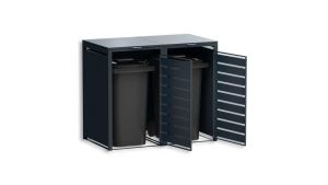 Mülltonnenbox mit Sichtstreifen, 2er Box für 240-Liter-Mülltonnen – Höhe 116,3 cm × Breite 132 cm × Tiefe 80 cm – Anthrazit (RAL 7016)