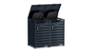 Mülltonnenbox mit Sichtstreifen, 2er Box für 240-Liter-Mülltonnen – Höhe 116,3 cm × Breite 132 cm × Tiefe 80 cm – Anthrazit (RAL 7016)