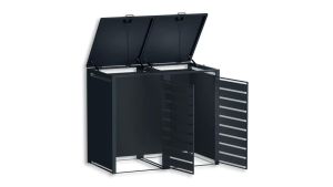 Mülltonnenbox mit Sichtstreifen, 2er Box für 240-Liter-Mülltonnen – Höhe 116,3 cm × Breite 132 cm × Tiefe 80 cm – Anthrazit (RAL 7016)