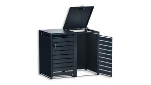 Mülltonnenbox mit Sichtstreifen, 2er Box für 240-Liter-Mülltonnen – Höhe 116,3 cm × Breite 132 cm × Tiefe 80 cm – Anthrazit (RAL 7016)