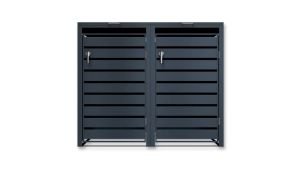 Mülltonnenbox mit Sichtstreifen, 2er Box für 240-Liter-Mülltonnen – Höhe 116,3 cm × Breite 132 cm × Tiefe 80 cm – Anthrazit (RAL 7016)