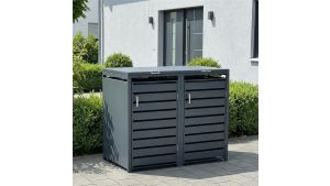 Mülltonnenbox mit Sichtstreifen, 2er Box für 240-Liter-Mülltonnen – Höhe 116,3 cm × Breite 132 cm × Tiefe 80 cm – Anthrazit (RAL 7016)