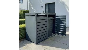 Mülltonnenbox mit Sichtstreifen, 2er Box für 240-Liter-Mülltonnen – Höhe 116,3 cm × Breite 132 cm × Tiefe 80 cm – Anthrazit (RAL 7016)