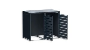 Mülltonnenbox mit Sichtstreifen, 2er Box für 240-Liter-Mülltonnen – Höhe 116,3 cm × Breite 132 cm × Tiefe 80 cm – Anthrazit (RAL 7016)
