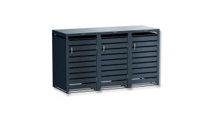 Mülltonnenbox mit Sichtstreifen, 3er Box für 240-Liter-Mülltonnen – Höhe 116,3 cm × Breite 198,5 cm × Tiefe 80 cm – Anthrazit (RAL 7016)