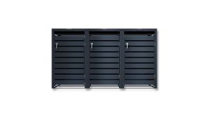 Mülltonnenbox mit Sichtstreifen, 3er Box für 240-Liter-Mülltonnen – Höhe 116,3 cm × Breite 198,5 cm × Tiefe 80 cm – Anthrazit (RAL 7016)