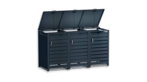 Mülltonnenbox mit Sichtstreifen, 3er Box für 240-Liter-Mülltonnen – Höhe 116,3 cm × Breite 198,5 cm × Tiefe 80 cm – Anthrazit (RAL 7016)