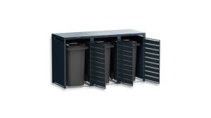 Mülltonnenbox mit Sichtstreifen, 3er Box für 240-Liter-Mülltonnen – Höhe 116,3 cm × Breite 198,5 cm × Tiefe 80 cm – Anthrazit (RAL 7016)