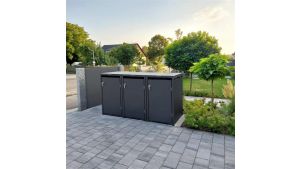 Mülltonnenbox 3er Box für 240-Liter-Mülltonnen – Höhe 116,3 cm × Breite 198,5 cm × Tiefe 80 cm – Anthrazit (RAL 7016)
