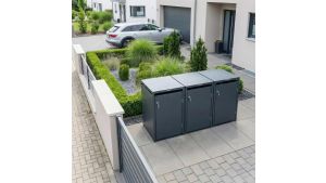 Mülltonnenbox 3er Box für 240-Liter-Mülltonnen – Höhe 116,3 cm × Breite 198,5 cm × Tiefe 80 cm – Anthrazit (RAL 7016)