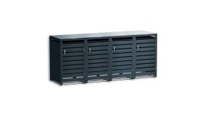Mülltonnenbox mit Sichtstreifen, 4er Box für 240-Liter-Mülltonnen – Höhe 116,3 cm × Breite 276 cm × Tiefe 80 cm – Anthrazit (RAL 7016)