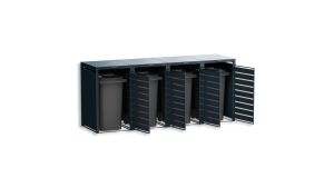 Mülltonnenbox mit Sichtstreifen, 4er Box für 240-Liter-Mülltonnen – Höhe 116,3 cm × Breite 276 cm × Tiefe 80 cm – Anthrazit (RAL 7016)