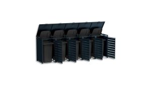 Mülltonnenbox mit Sichtstreifen, 5er Box für 240-Liter-Mülltonnen – Höhe 116,3 cm × Breite 348 cm × Tiefe 80 cm – Anthrazit (RAL 7016)