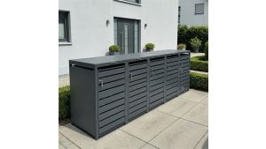 Mülltonnenbox mit Sichtstreifen, 5er Box für 240-Liter-Mülltonnen – Höhe 116,3 cm × Breite 348 cm × Tiefe 80 cm – Anthrazit (RAL 7016)