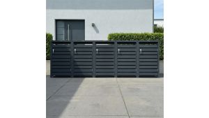 Mülltonnenbox mit Sichtstreifen, 5er Box für 240-Liter-Mülltonnen – Höhe 116,3 cm × Breite 348 cm × Tiefe 80 cm – Anthrazit (RAL 7016)