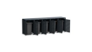 Mülltonnenbox mit Sichtstreifen, 5er Box für 240-Liter-Mülltonnen – Höhe 116,3 cm × Breite 348 cm × Tiefe 80 cm – Anthrazit (RAL 7016)